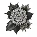 Geometric shapes with mandela designs and ivy leaves tattoo design idea