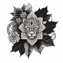 Geometric shapes with mandela designs and ivy leaves tattoo design idea