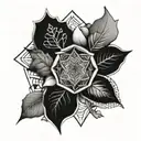 Geometric shapes with mandela designs and ivy leaves tattoo design idea
