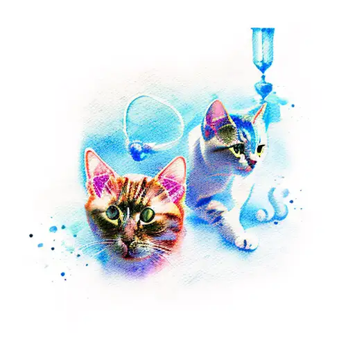 cat pawns in watercolor tattoo design idea