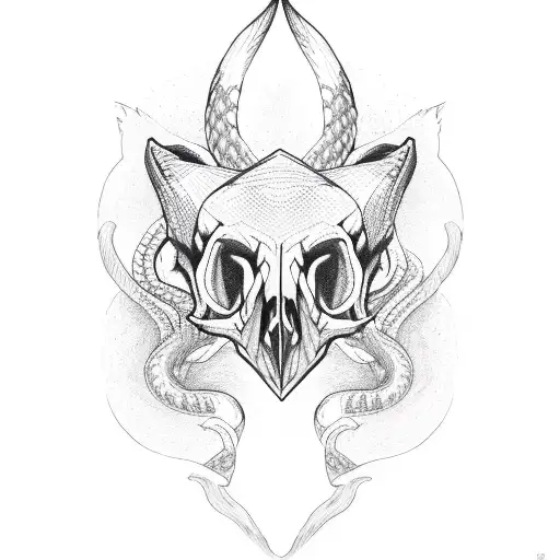 fox skull with snake entangled tattoo design idea
