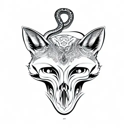 fox skull with snake  tattoo design idea