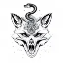 fox skull with snake  tattoo design idea