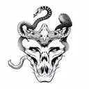 fox skull with snake  tattoo design idea