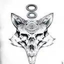fox skull with snake  tattoo design idea