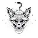 fox skull with snake  tattoo design idea