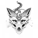 fox skull with snake  tattoo design idea