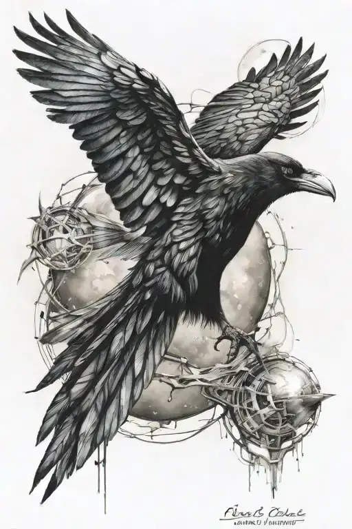 raven flying from the space tattoo design idea