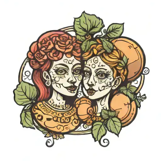 lima bean and russet potato with faces and they are sisters  tattoo design idea