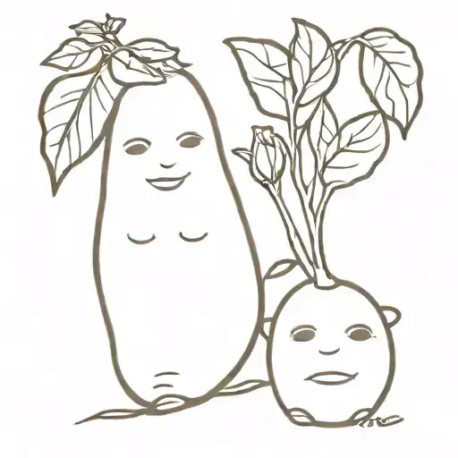 lima bean and a russet potato with faces and they are sisters  tattoo design idea