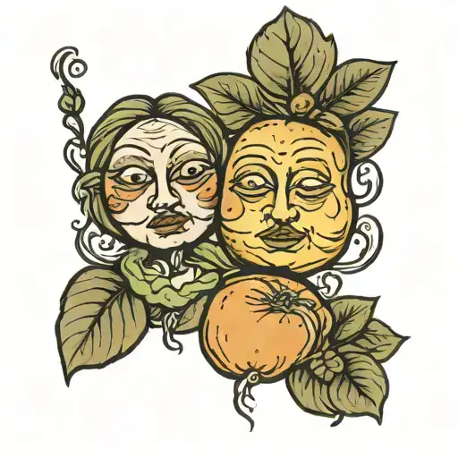 lima bean and a russet potato with faces and they are sisters  tattoo design idea