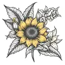 Create a tattoo stencil with a bouquet of a sunflower, a rose, a orchid, a daisy, a lily, and a tulip tattoo design idea