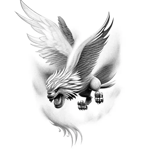realistic griffin in flight tattoo design idea