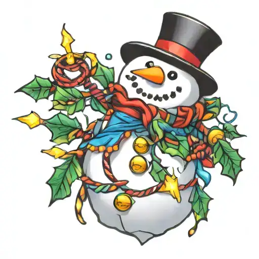 snowman wrapped in Christmas lights tattoo design idea