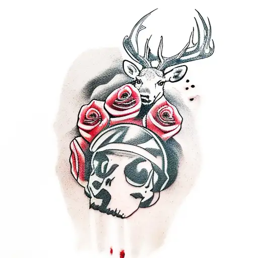 red dead redemption 2, Arthur Morgan, traditional tattoo, roses, deer,  tattoo design idea
