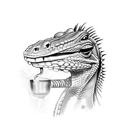 A lizard referee blowing a smoke whistle tattoo design idea