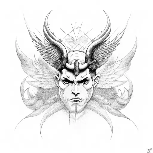 Aries half demon half angel with wings half demon half angel tattoo design idea