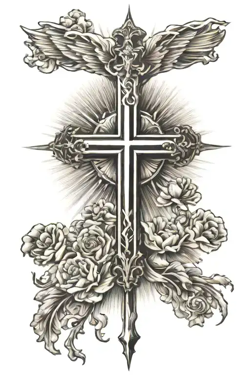 christianity cross rays radiating tattoo design idea