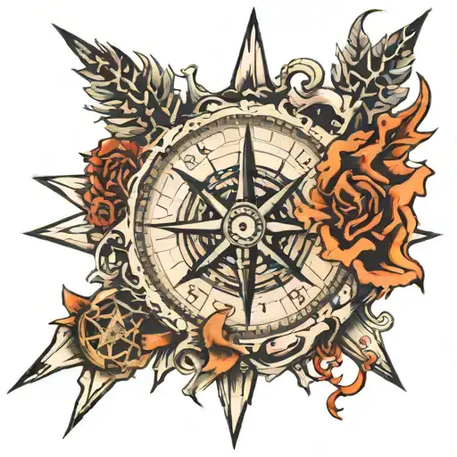 broken compass made of bones  tattoo design idea
