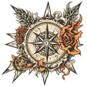 broken compass made of bones  tattoo design idea