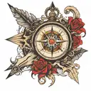 broken compass made of bones  tattoo design idea