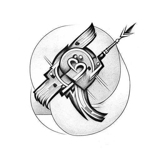 heart with crossed arrows tattoo design idea