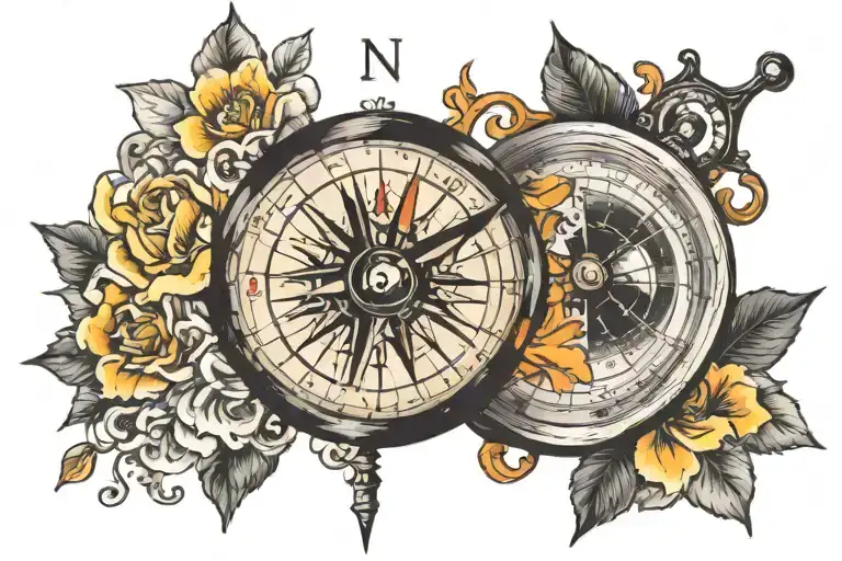 old compass tattoo design idea