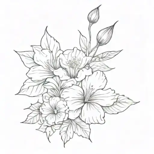 hibiscus, rose and gerbera tattoo design idea
