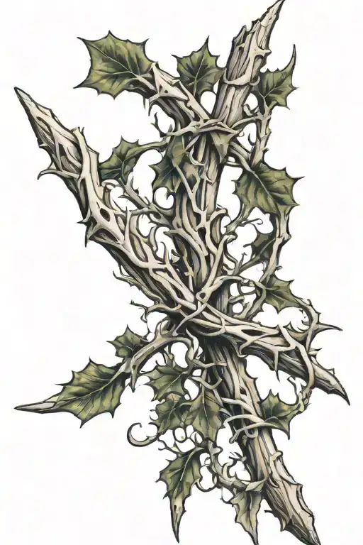 holly wood spear made of twisted roots and thorns tattoo design idea