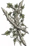 holly wood spear made of twisted roots and thorns tattoo design idea