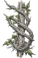 holly wood spear made of twisted roots and thorns tattoo design idea