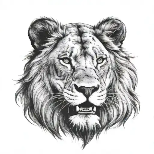 Lion head half real half skull  tattoo design idea
