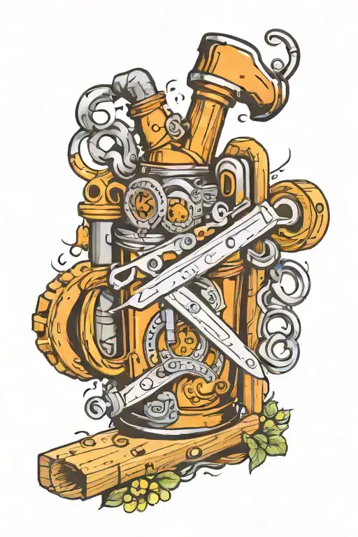 woodworking tools and beer brewing tattoo design idea