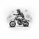 A dark humor-themed realism tattoo of a contractor riding a dirtbike through a graveyard, with skeletons working on construction projects in the background tattoo design idea