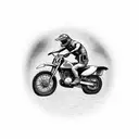 A dark humor-themed realism tattoo of a contractor riding a dirtbike through a graveyard, with skeletons working on construction projects in the background tattoo design idea