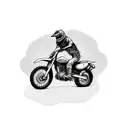 A dark humor-themed realism tattoo of a contractor riding a dirtbike through a graveyard, with skeletons working on construction projects in the background tattoo design idea