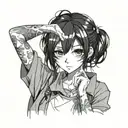 anime girl sketch drawing black eyes black hair in hands holding eye tattoo design idea