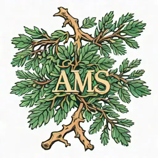 juniper branch with September 24 2022 in Roman numerals, and the initials AMS tattoo design idea