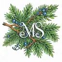 juniper branch with September 24 2022 in Roman numerals, and the initials AMS tattoo design idea