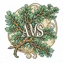 juniper branch with September 24 2022 in Roman numerals, and the initials AMS tattoo design idea