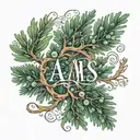 juniper branch with September 24 2022 in Roman numerals, and the initials AMS tattoo design idea