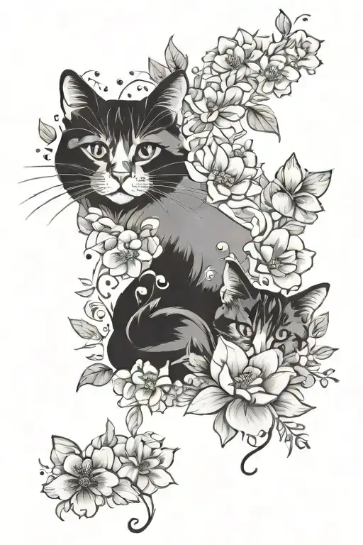 flowers and cats paw prints tattoo design idea