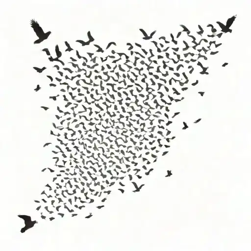 Birds in the sky at a height in flight, with different colors in the sky separately, completely black tattoo design idea