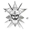 Akal takht with spear in clouds and ak47 tattoo design idea
