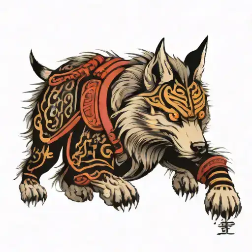 samurai wolf tattoo design idea