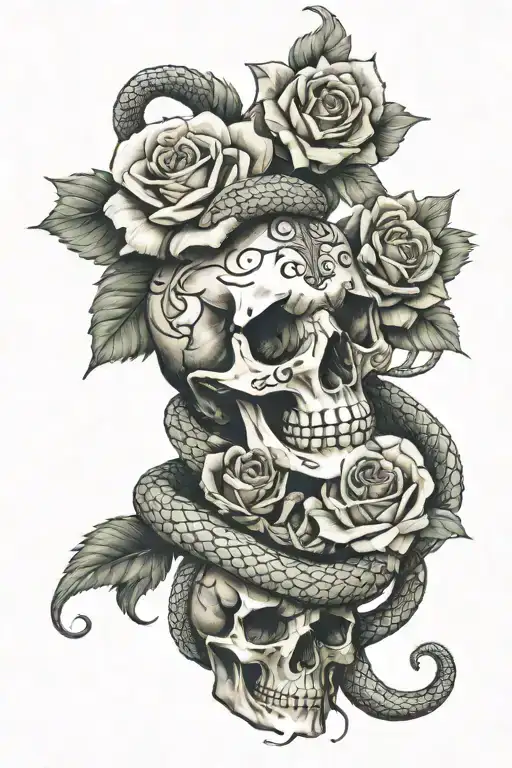 money with roses with snake and skulls tattoo design idea