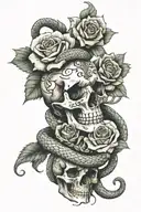 money with roses with snake and skulls tattoo design idea