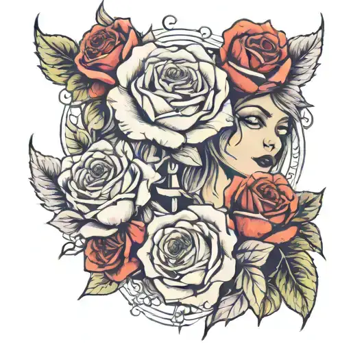 anja&thomas and Roses lined tattoo design idea