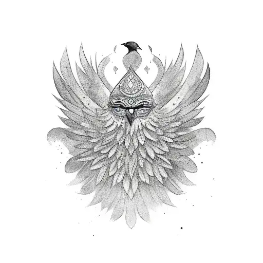 crow or phoenix with persian accent on forearm  tattoo design idea