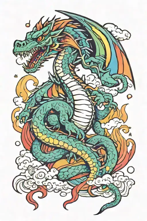 dragon and rainbow tattoo design idea